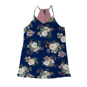 Tempted L Blue V-Neck Floral Print Sleevess Shift Dress